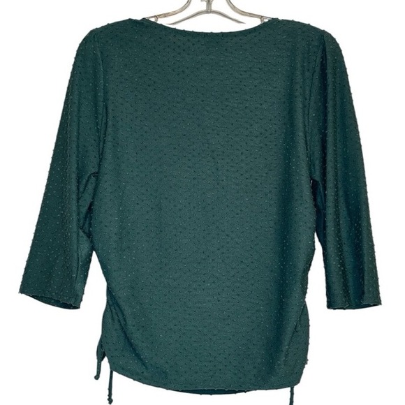 Anthropologie W5 Blouse Womens Green L 3/4 Sleeves Raised Dot Design Side Ties - Picture 2 of 7